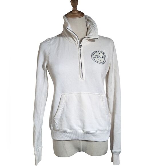 Abercrombie & Fitch Tops - Abercrombie and Fitch White Shrunken Quarter Zip Sweatshirt